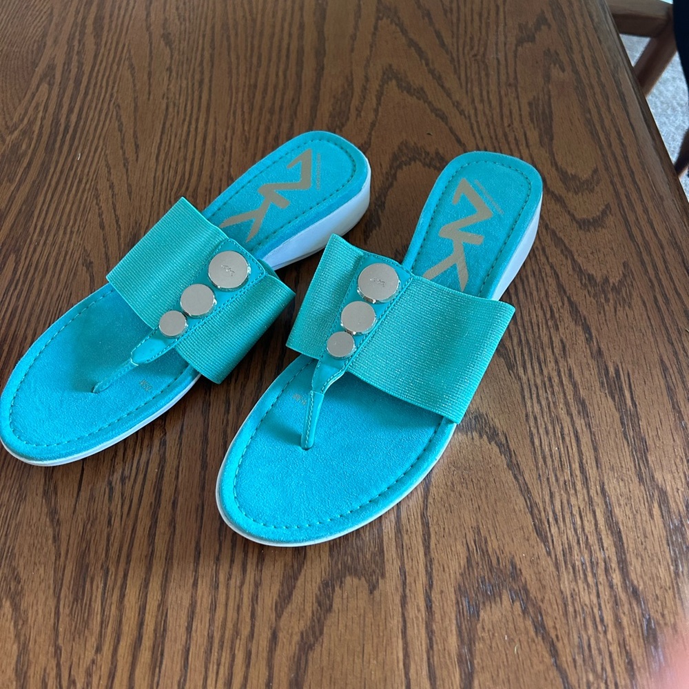 Anne Klein Blue Sandals with Metallic Accents